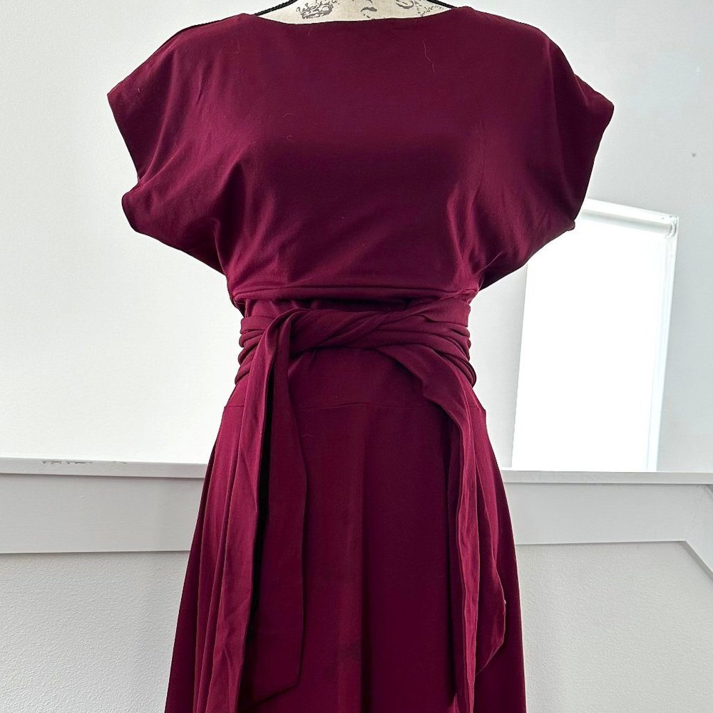 Burgandy shirt dress with tied waist in medium